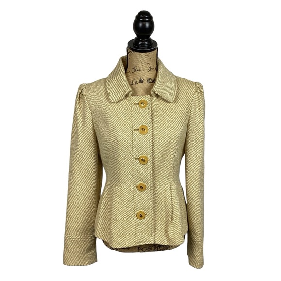 Tabitha Wool Blend Herringbone Blazer Gold Womens 8 - Picture 9 of 13
